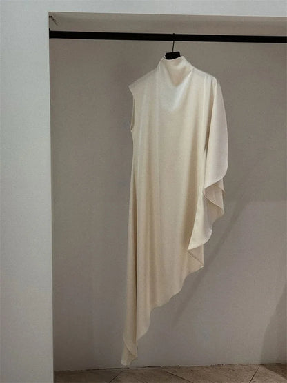 Robe Longue en Satin Uni Femme – Col Montant