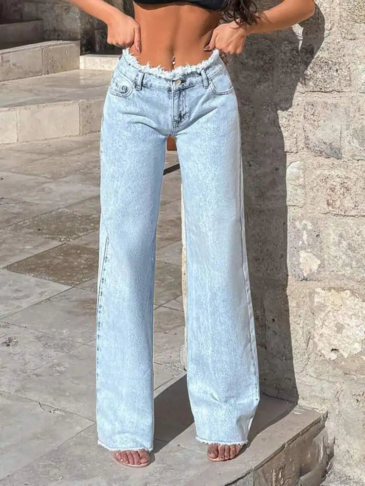Jean ample style américain à jambe large et franges pour femmes
