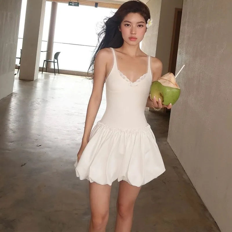 Robe en dentelle et col en V, sans manches pour femmes