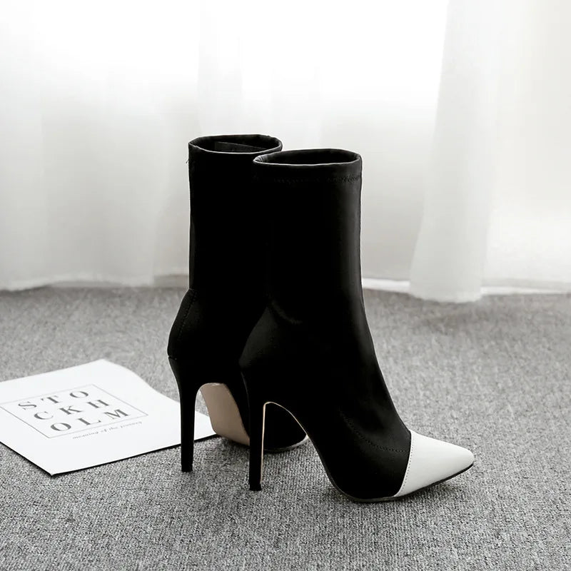 Bottes pointues en tissu élastique pour femmes