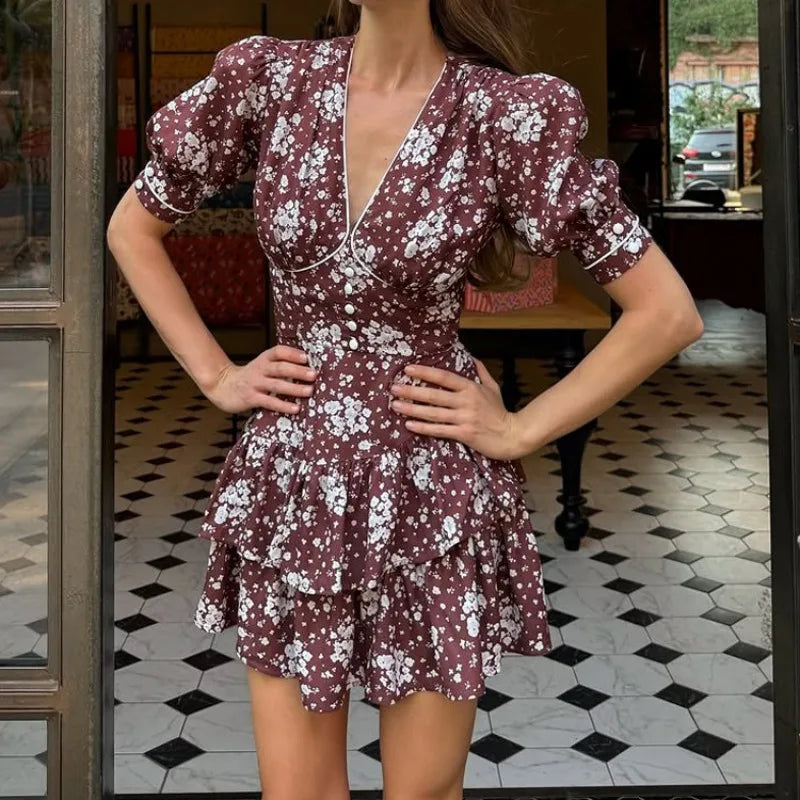 Robe courte élégante à imprimé floral pour femmes