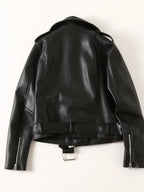 Veste en cuir noir à revers court pour femmes