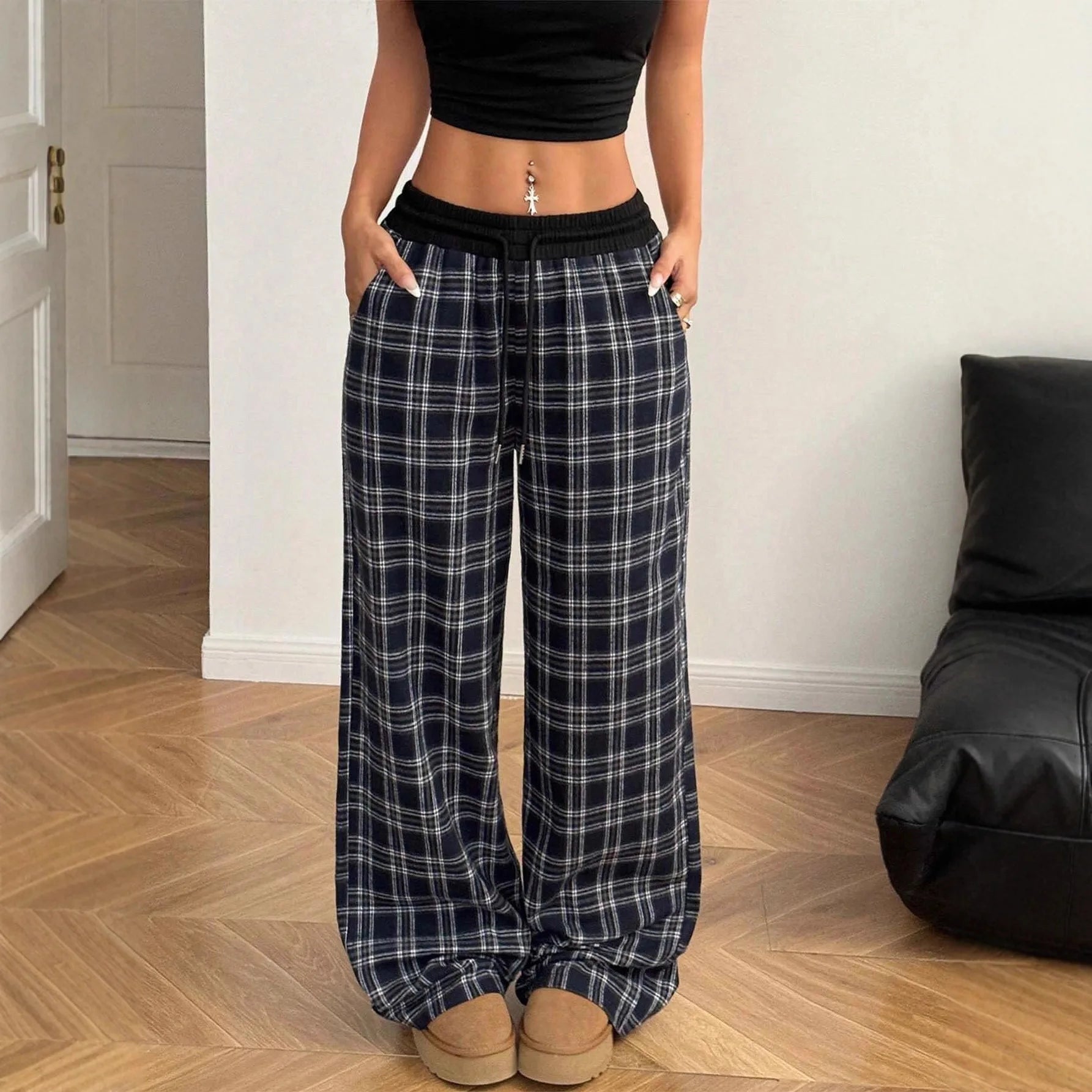 Pantalon Baggy à carreaux décontracté pour femmes