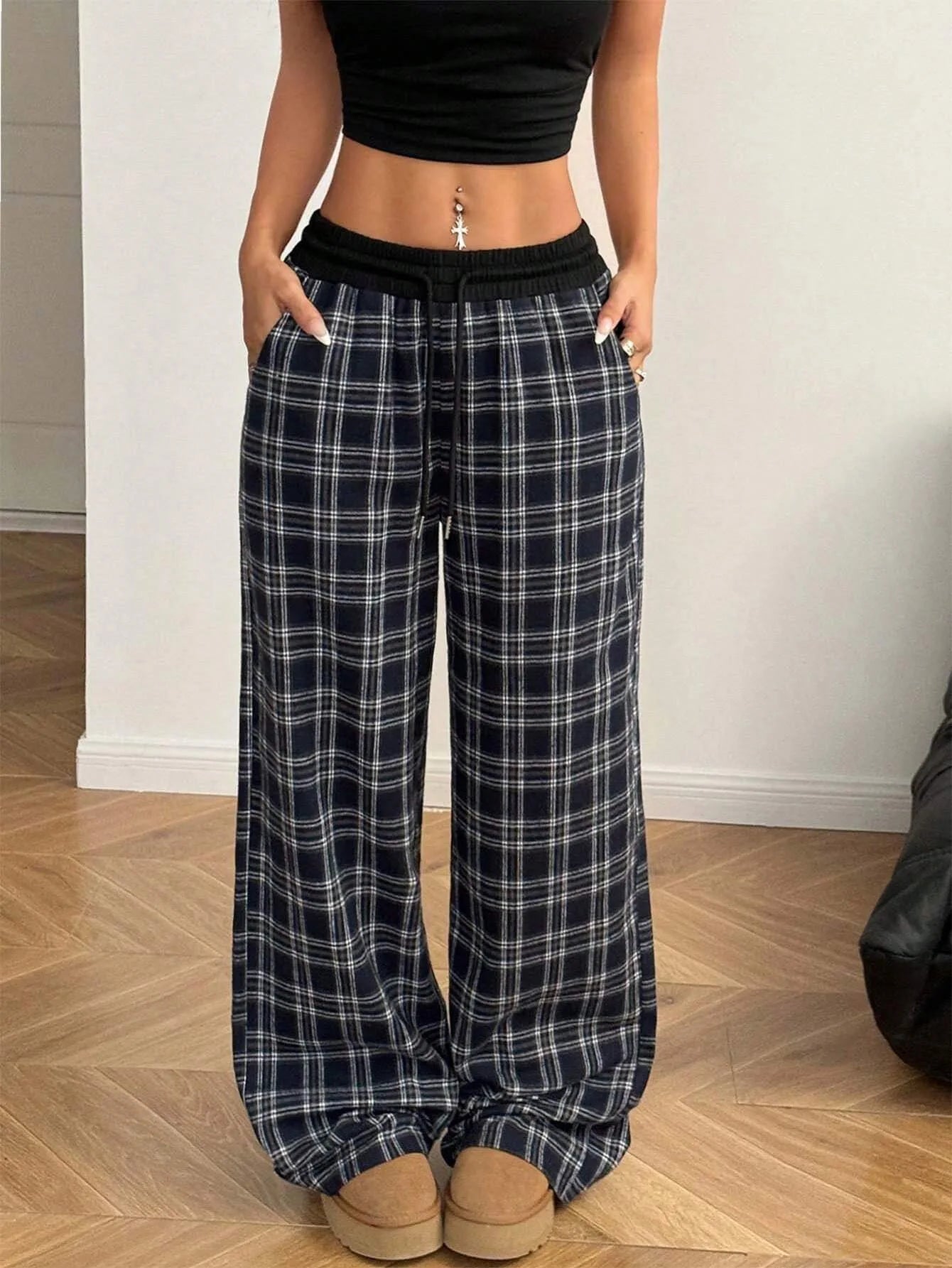 Pantalon Baggy à carreaux décontracté pour femmes
