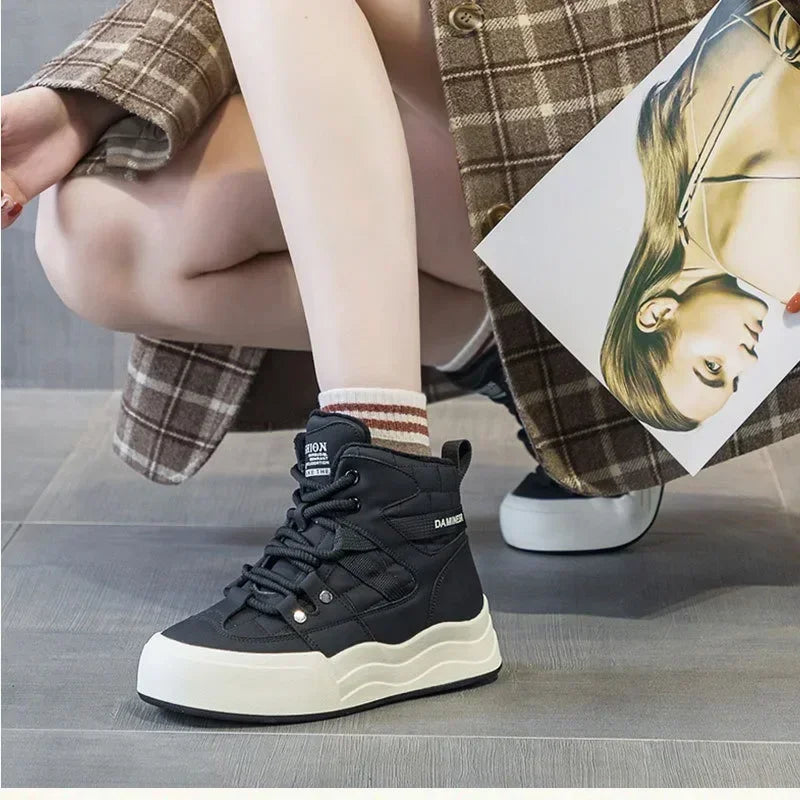 Baskets épaisse en cuir pour femmes
