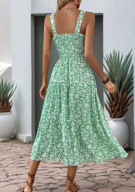 Robe d'été à imprimé Floral, avec col carré et cintré à la taille pour femmes