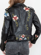 Veste courte imprimé floral vintage en similicuir pour femmes
