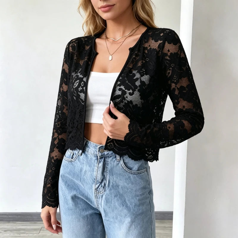 Chemisier en Dentelle Fleurie Femme – Manches Longues