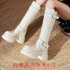 Bottes hautes en cuir véritable à fermeture éclair pour femmes