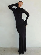 Robe évidée  à dos nu et col montant pour femmes