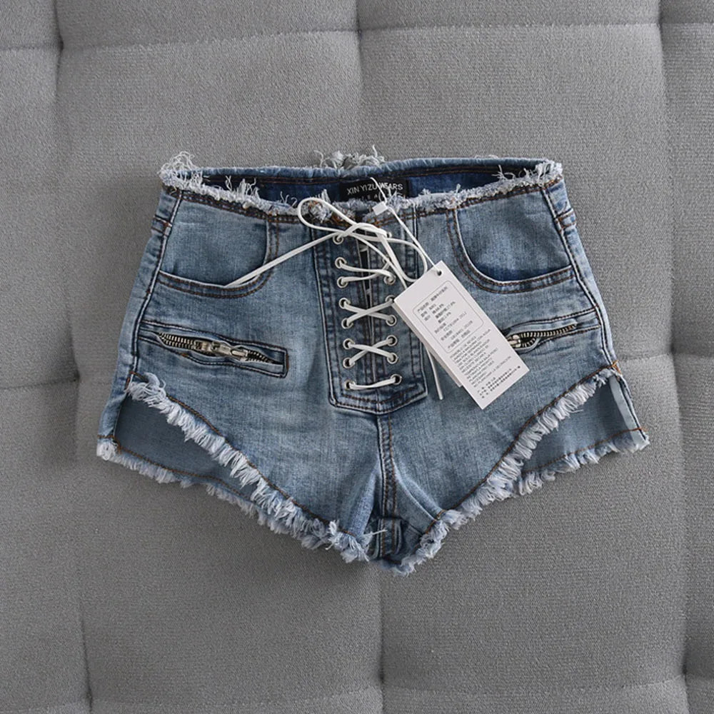 Short en jean à lacets pour femmes
