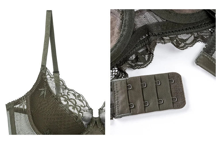 Ensemble soutien-gorge et slip push-up doublés en dentelle fine pour femmes