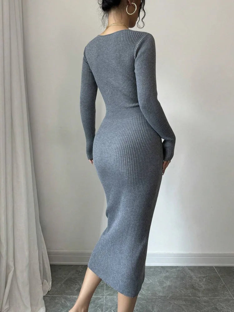 Robe pull en tricot côtelé gris pour femmes