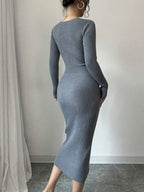 Robe pull en tricot côtelé gris pour femmes
