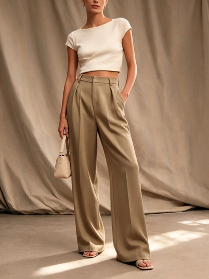 Pantalon de Costume Femme – Taille Haute et Jambes Larges