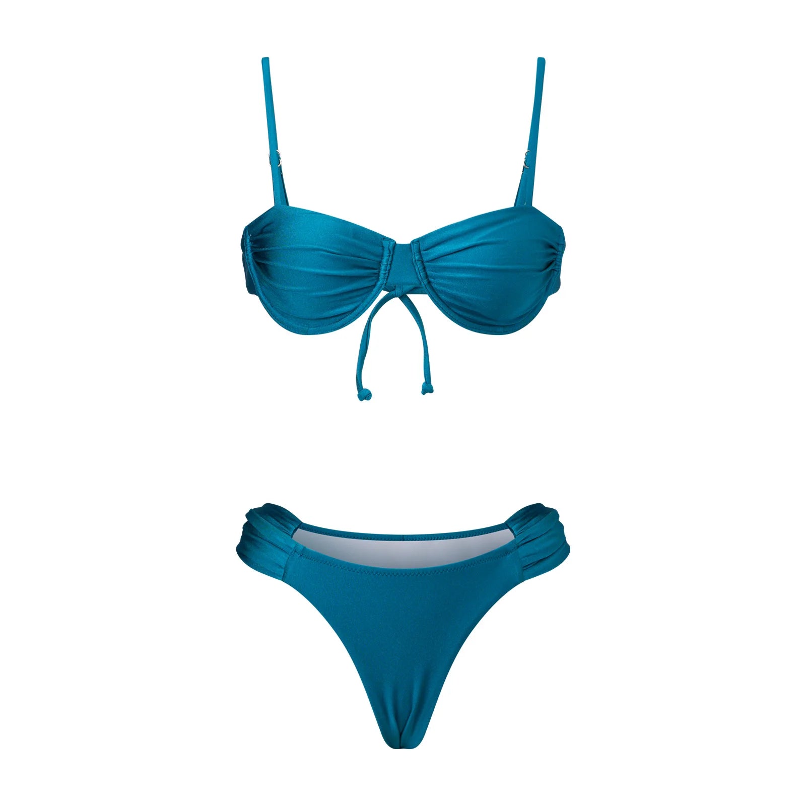 Ensemble maillot de bain 2 pièces à bretelles plissées pour femmes
