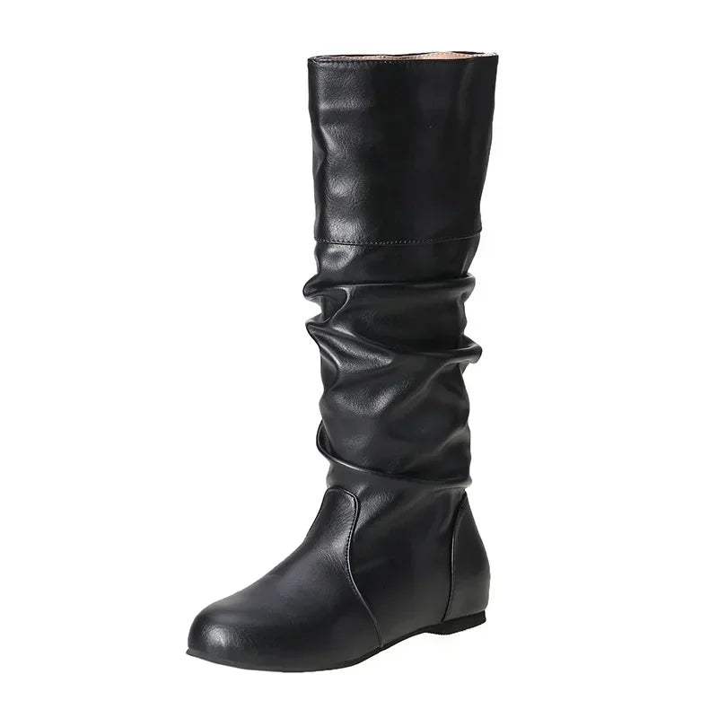 Bottes en cuir plissé pour femmes