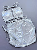 Maillot de bain trois pièces en cuir PU pour femmes