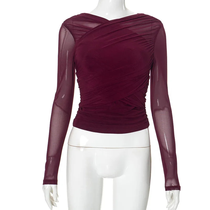 T-shirts transparent à manches longues pour femmes