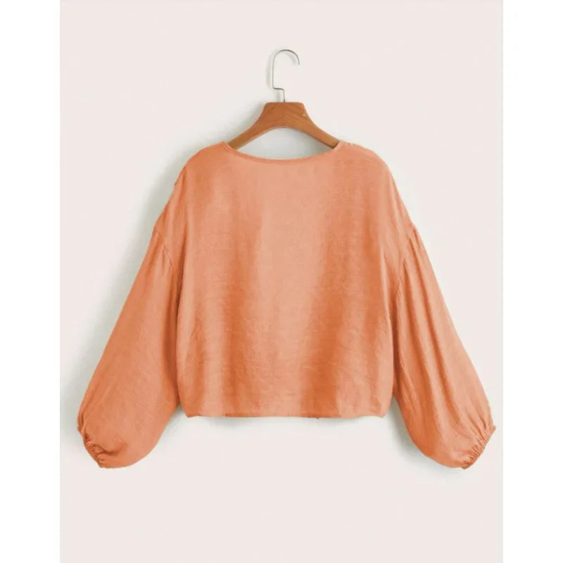 Cardigan Court Femme – Maille Légère, Col V et Manches Longues