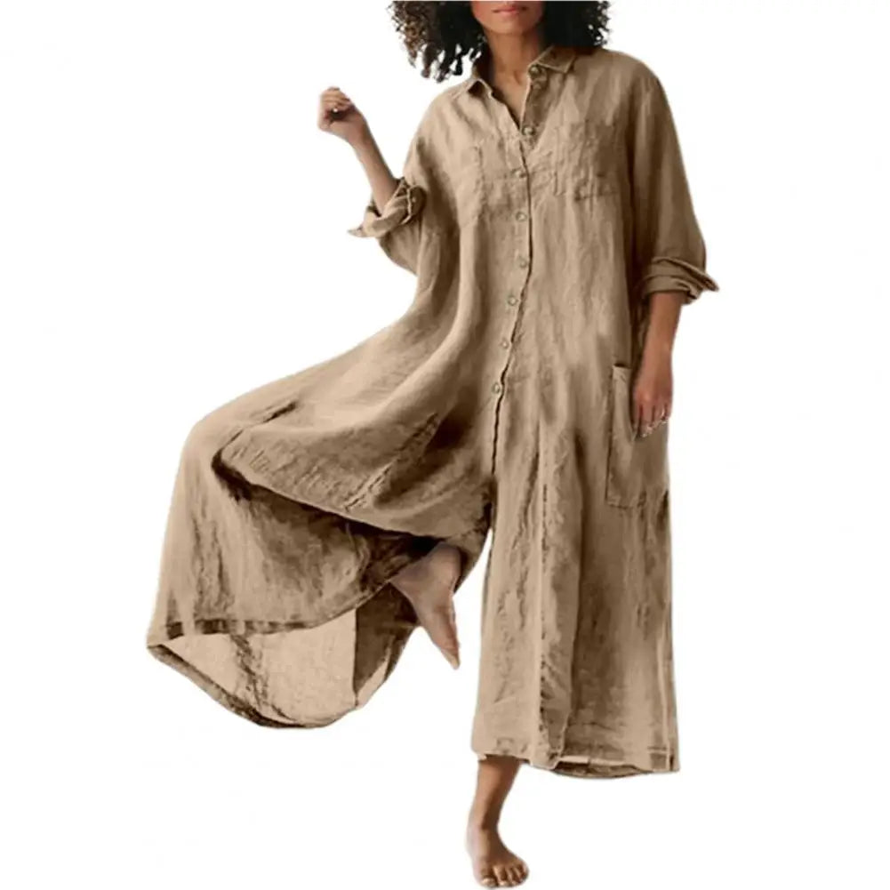 Combinaison ample vintage en coton et lin pour femmes