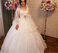 Robe De mariée de luxe à col en v, manches longues pour femmes