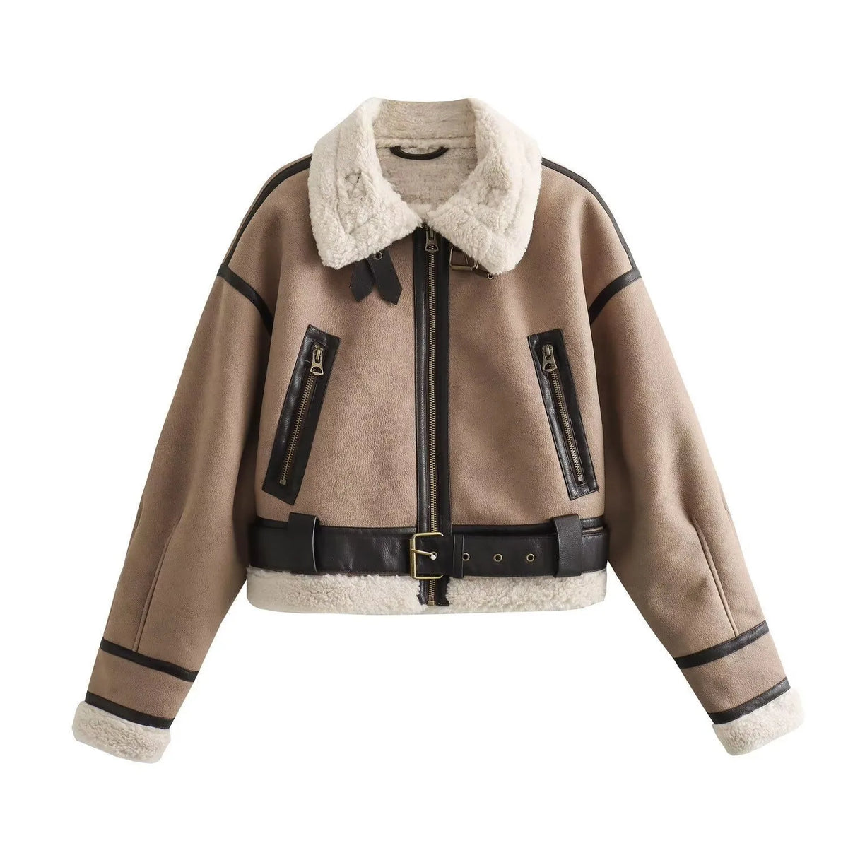 Veste en faux cuir d'agneau pour femmes