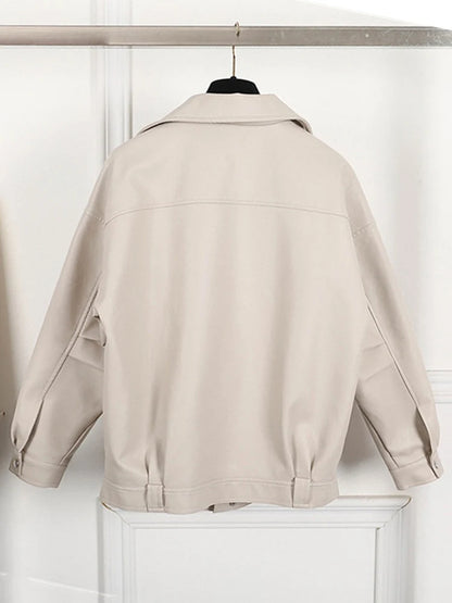 Blouson femme beige en simili cuir pour l'automne