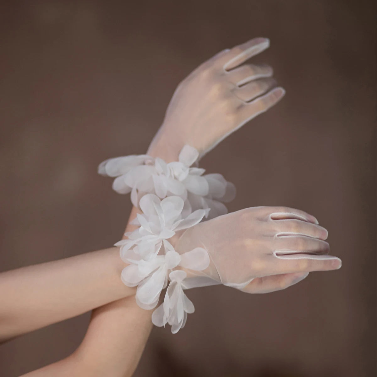 Gants en tulle à bord à volants doux pour femmes