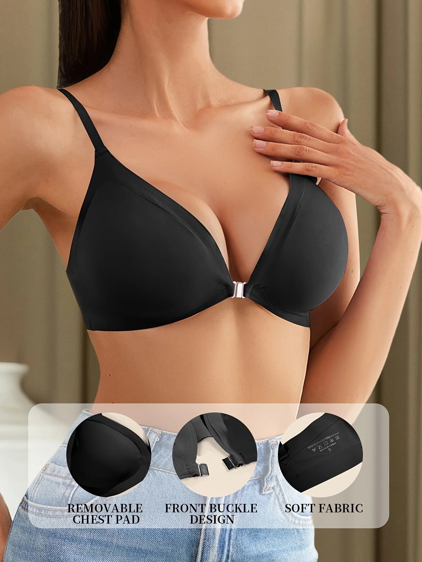 Soutien-gorge avec ouverture avant amovible goutte d'eau  pour femmes
