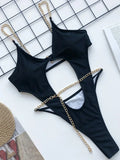 Maillot de bain deux pièces avec chaînes en métal à armatures pour femmes