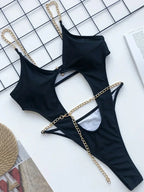 Maillot de bain deux pièces avec chaînes en métal à armatures pour femmes