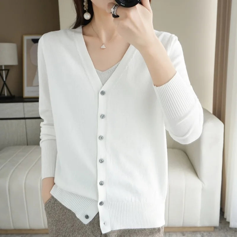 Cardigan tricoté à manches longues et col en v pour femmes