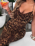 Robe longue moulante sans manches à imprimé léopard pour femmes
