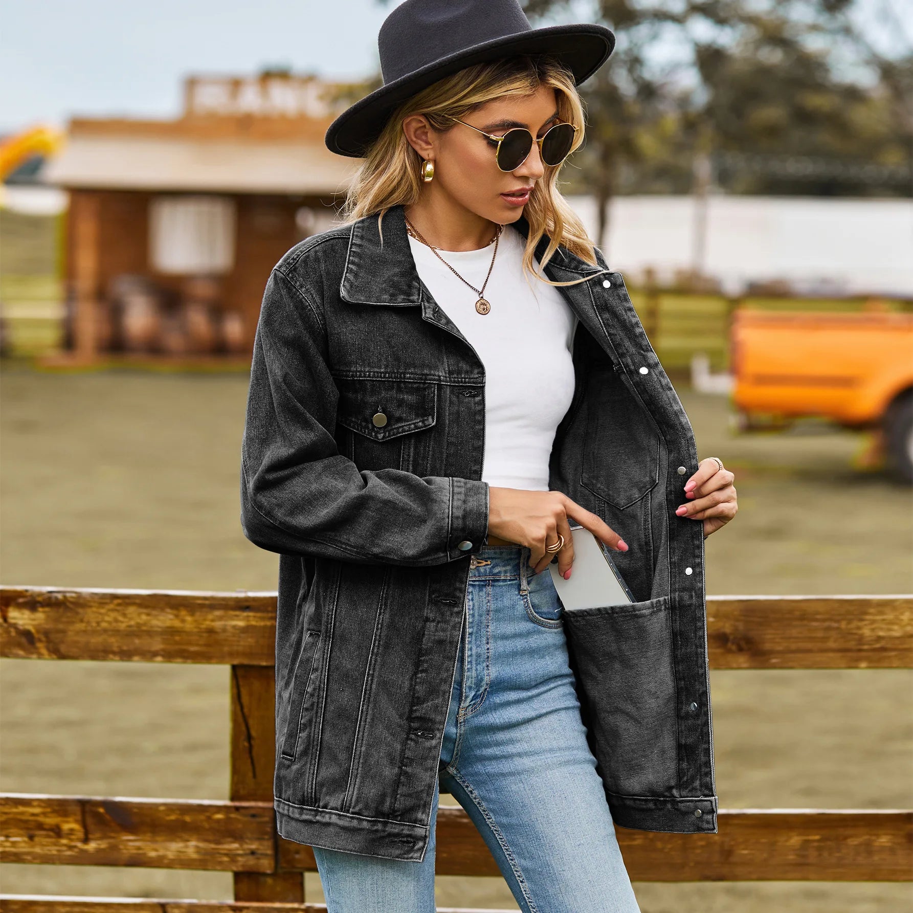 Veste en jean ample à manches longues pour femmes