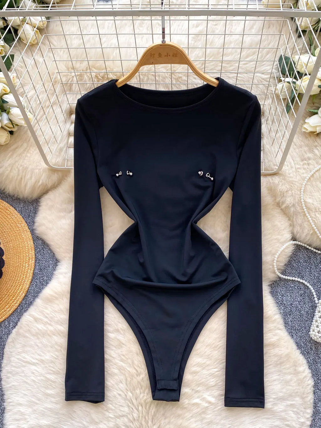 Body sexy noir à manches longues pour femmes