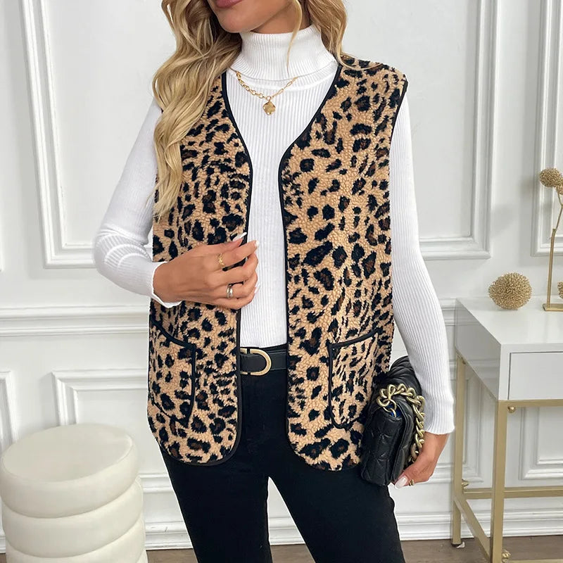 Gilets sans manches léopard amples pour femmes