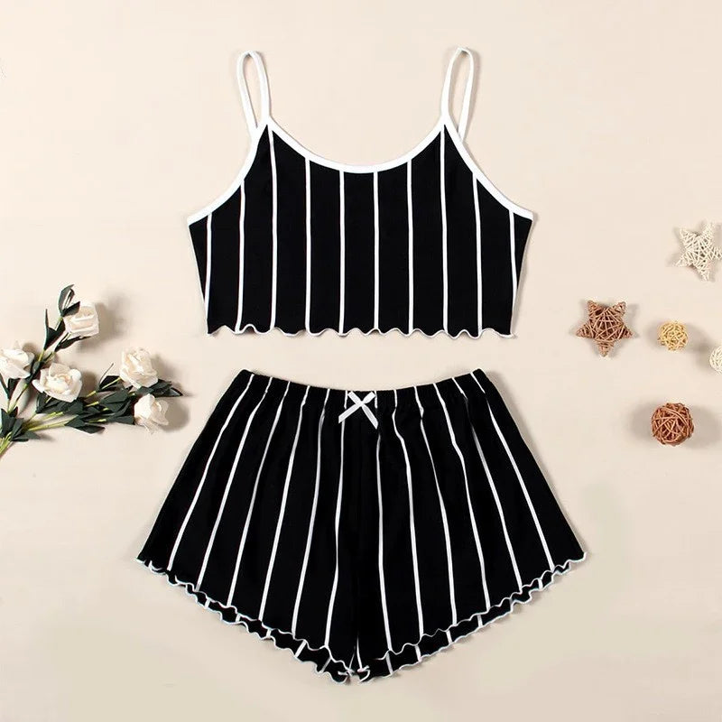 Pyjama d’Été Femme – Débardeur et Short Rayés