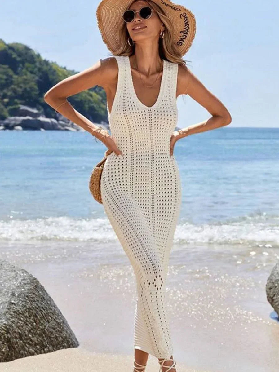 Robe de plage longue à col en V pour femmes