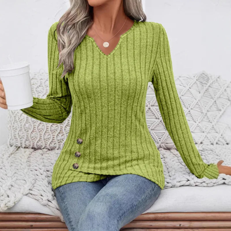 Pull tricotés à manches longues et col en v pour femmes