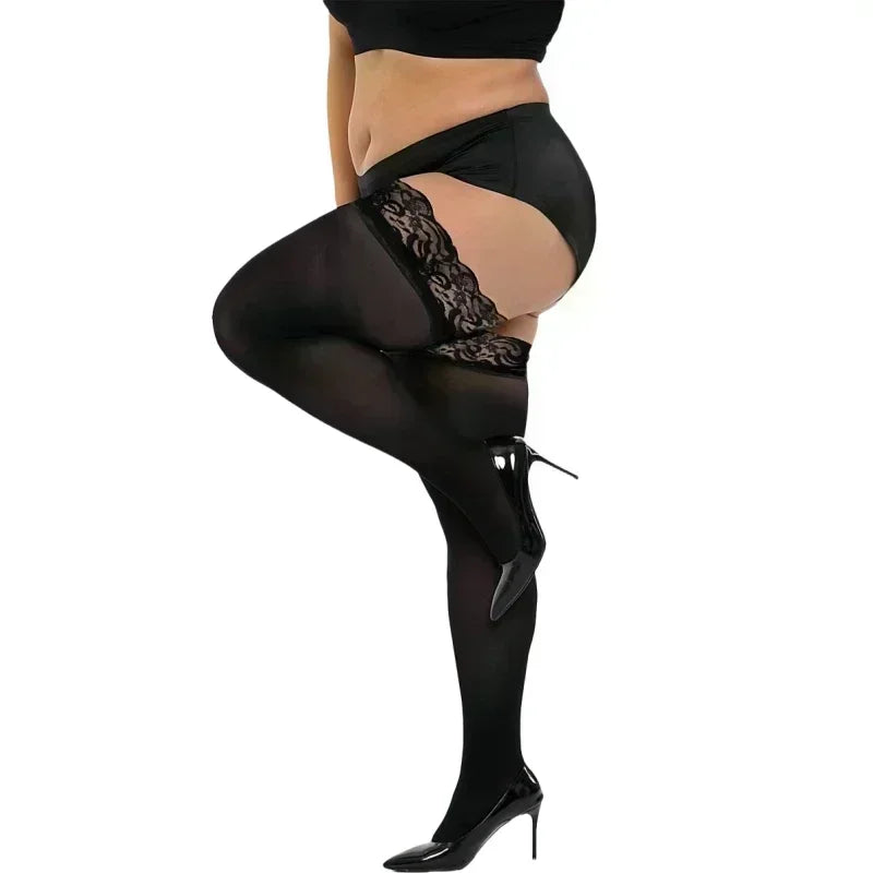 Bas surdimensionné noir grande taille en dentelle pour femmes