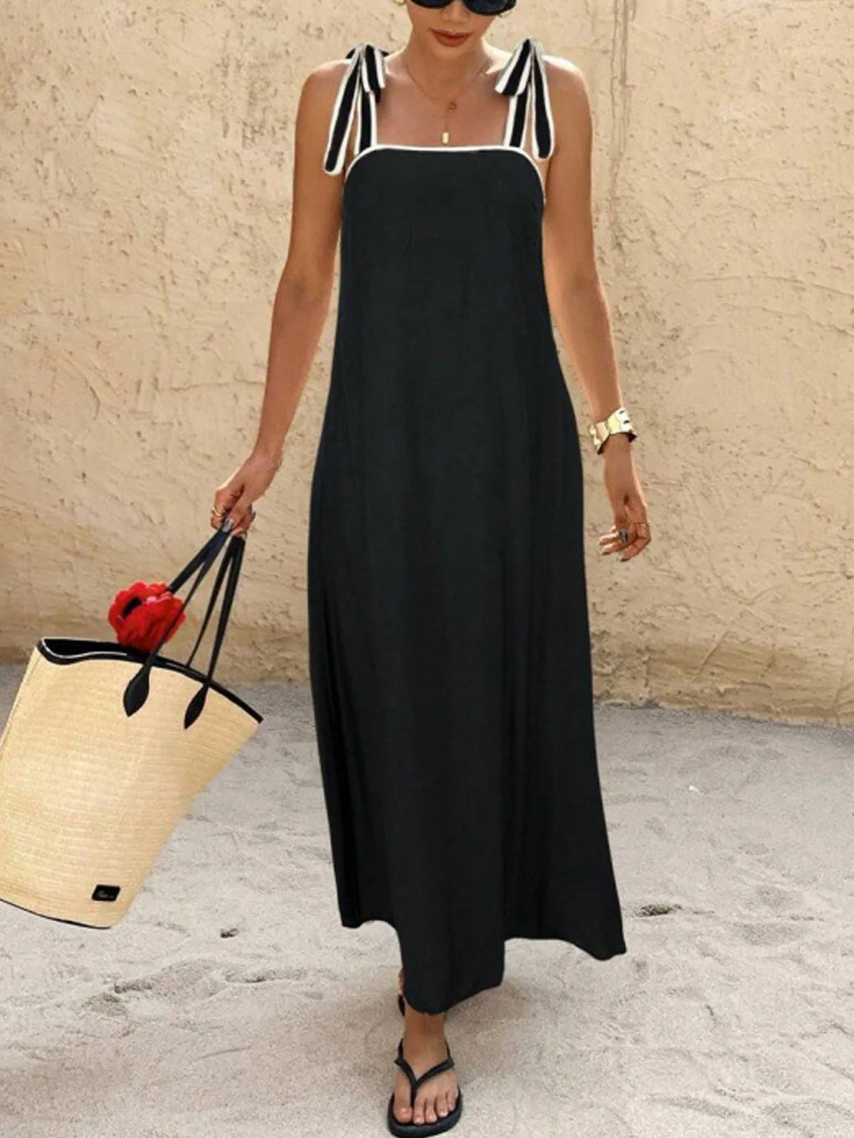 Robe Longue de Plage Femme – Épaules Dénudées et Laçage