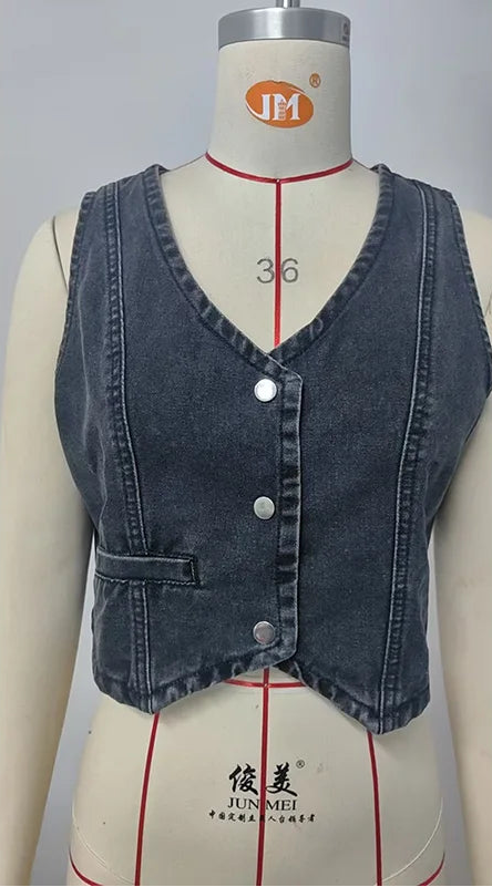 Gilet en jean sans manches à simple boutonnage pour femmes