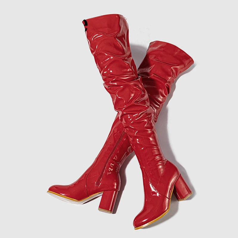 Bottes au genou en cuir verni pour femmes
