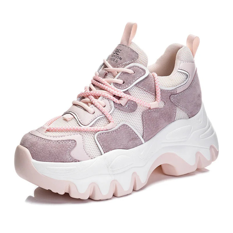 Baskets en maille daim en cuir véritable pour femmes