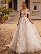 Robe de mariée longue en dentelle à paillettes pour femmes