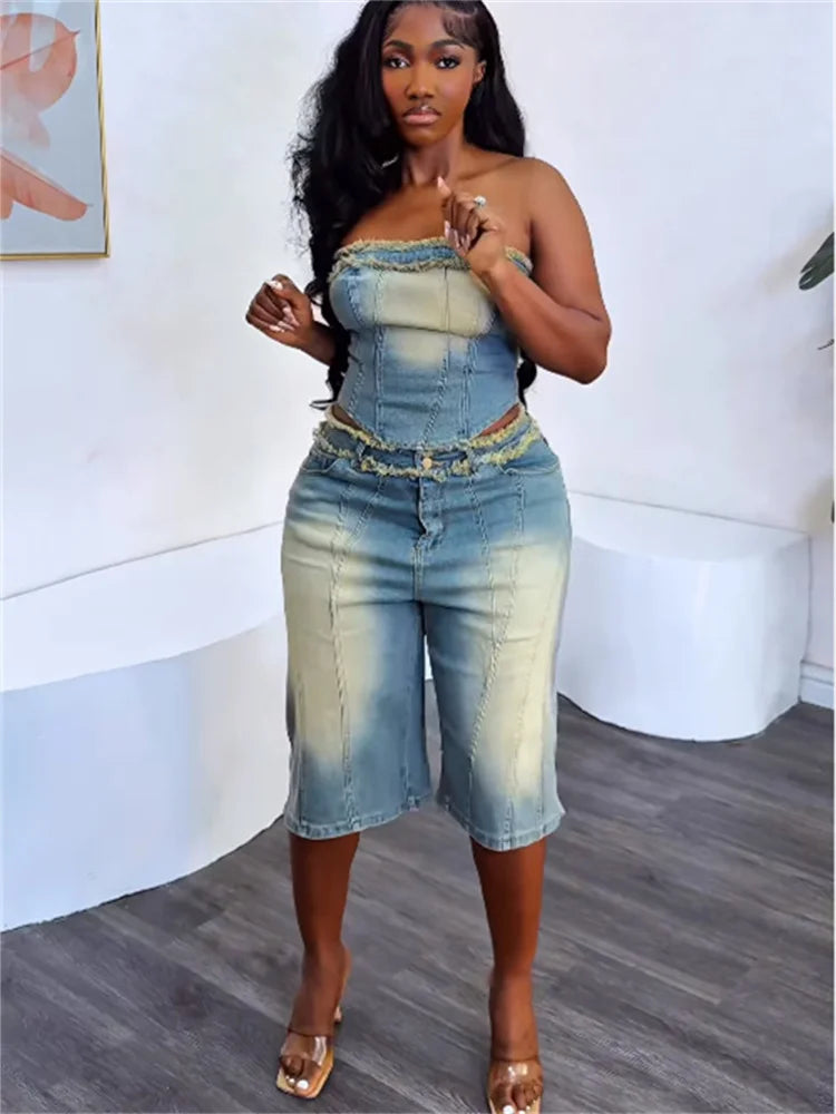 Ensemble 2 Pièce en jeans Shorts et top pour femmes