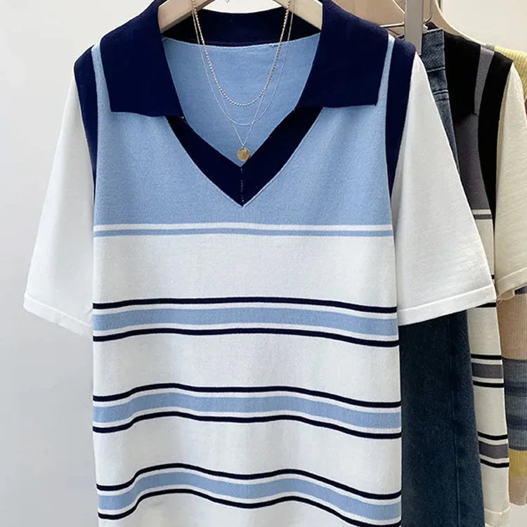 Pull à manches courtes en mousseline de soie pour femmes