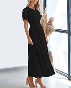 Robe longue plissée élégante style français à col en V pour femmes