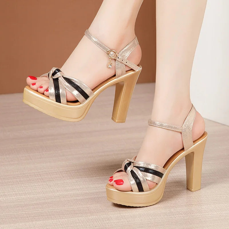 Chaussures à talons hauts compensées en cuir pour femmes